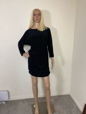 White House Black Market Black Asymmetrical Long-Sleeve Mini Dress